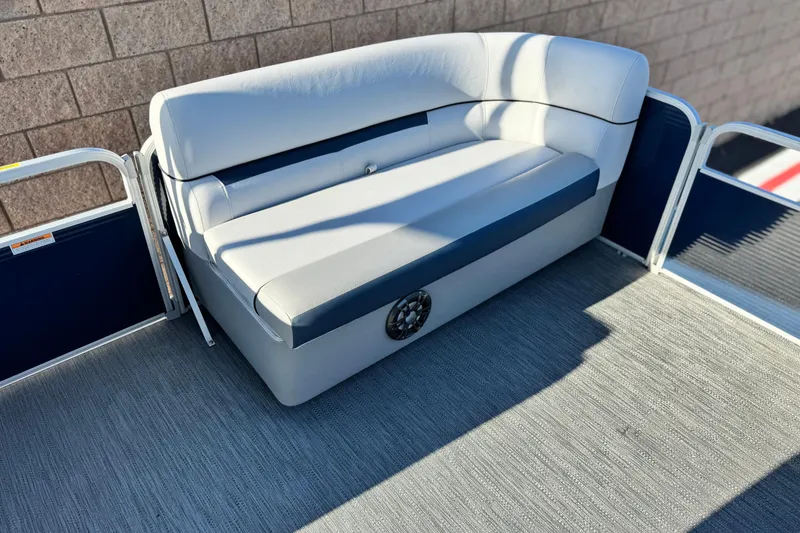 Slide: The Image of 2022 Godfrey SWEETWATER 2086 boat seat with blue and white upholstery. - 10