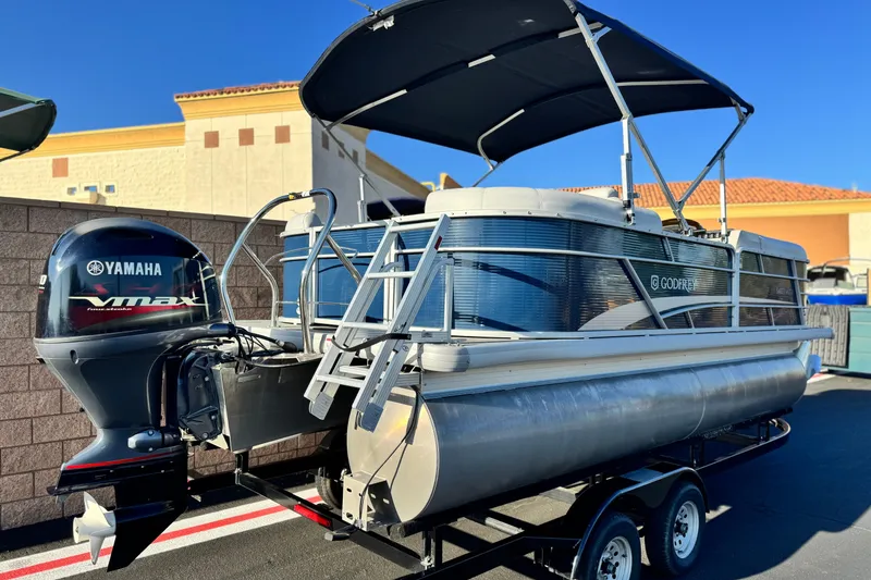 Slide: The Image of 2022 Godfrey SWEETWATER 2086 pontoon boat with Yamaha VMAX engine on trailer. - 5