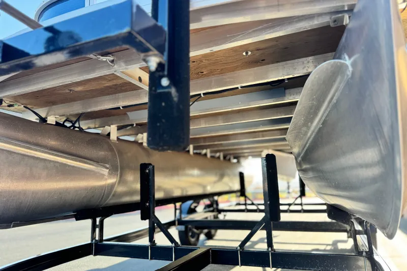Slide: The Image of Underneath view of 2022 Godfrey SWEETWATER 2086 pontoon boat on a trailer. - 7