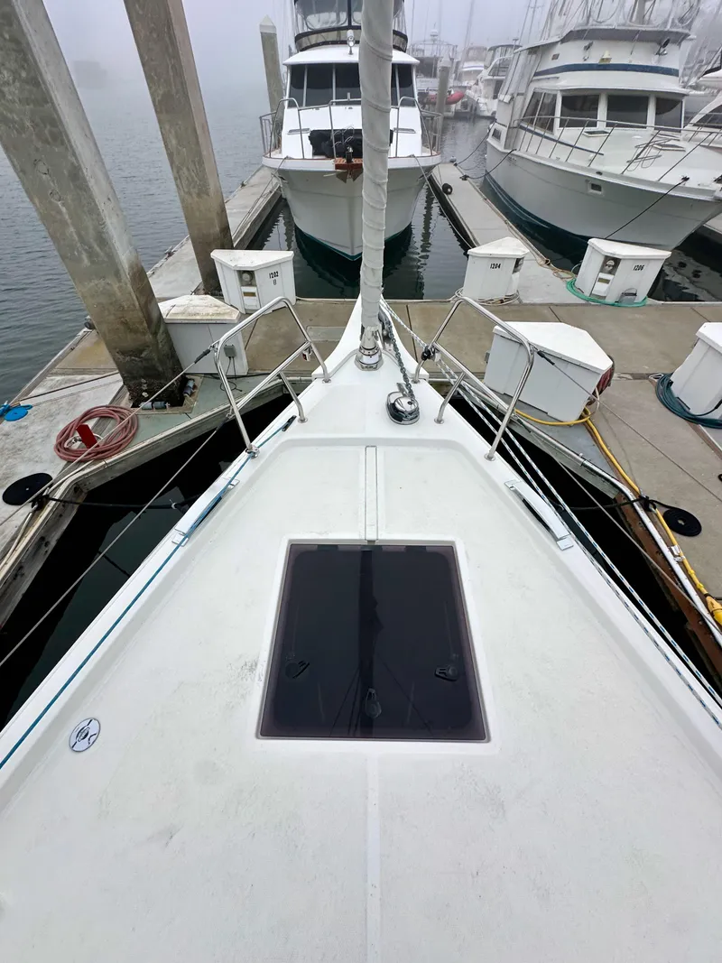 Slide: The Image of Bavaria C50 yacht docked at marina, 2020 model, surrounded by other boats. - 15