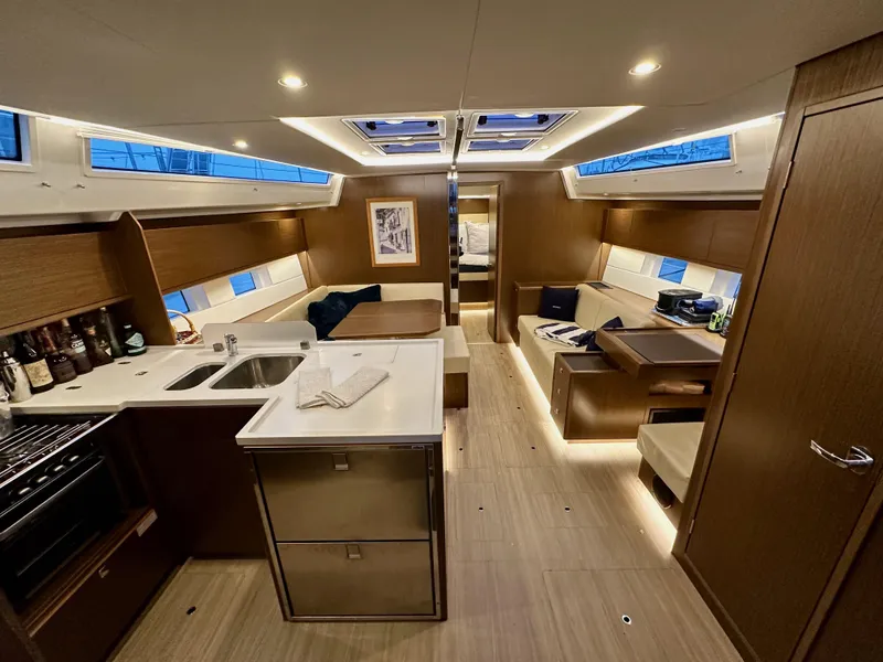 Slide: The Image of Luxurious interior of 2020 Bavaria C50 yacht with modern kitchen and seating area. - 40