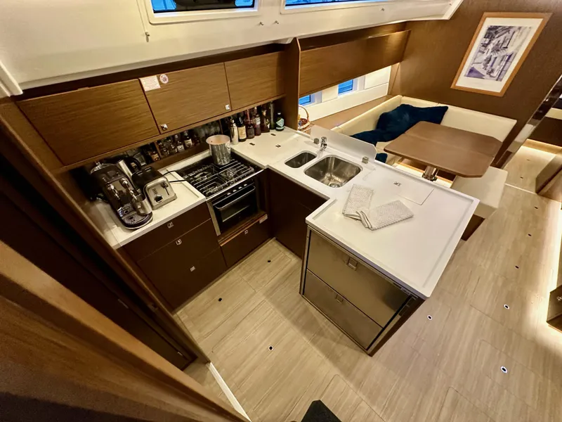 Slide: The Image of Modern kitchen interior of 2020 Bavaria C50 yacht with sleek cabinetry and appliances. - 41