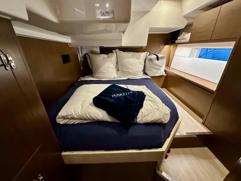 Slide: The Image of Luxurious cabin interior of 2020 Bavaria C50 yacht with cozy bedding. - 47