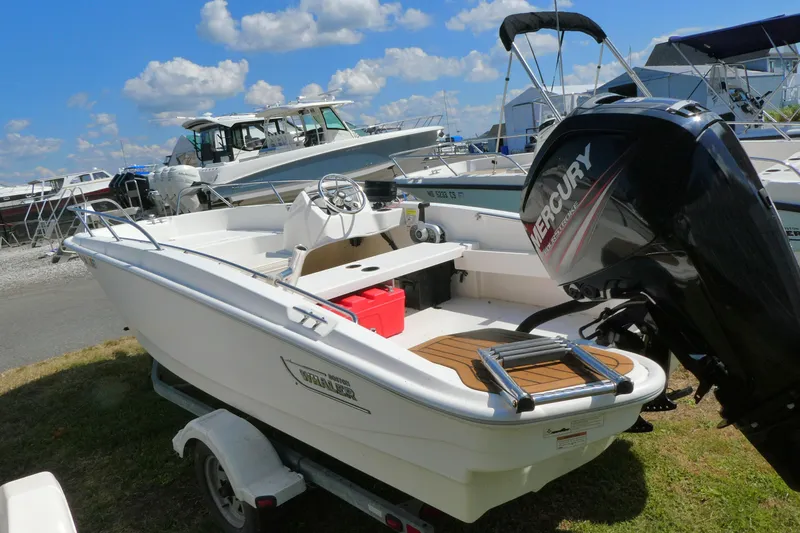 The Image of 2019 Boston Whaler 160 Super Sport boat with Mercury engine on trailer. - 0