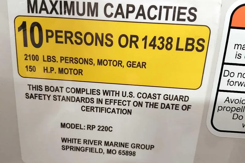 Slide: The Image of Maximum capacity label for Ranger Reata 220C, 2025 model, 10 persons or 1438 lbs. - 13