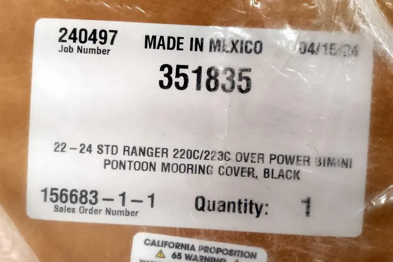 Slide: The Image of Label for Ranger Reata 220C pontoon mooring cover, made in Mexico, black, quantity one. - 26