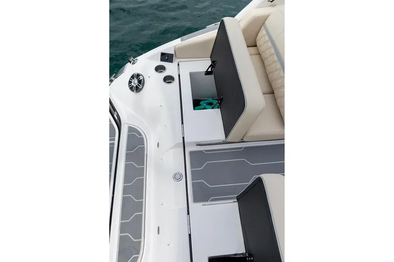 Slide: The Image of Close-up of a 2022 Regal 2800 Bowrider boat propeller and stern drive. - 21