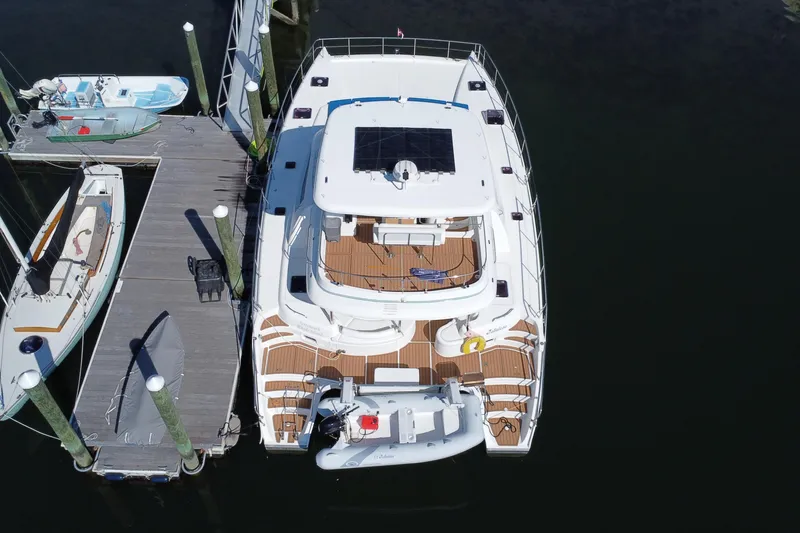 Slide: The Image of Aerial view of 2012 Leopard 47 PC Owners' Version yacht docked at marina. - 41