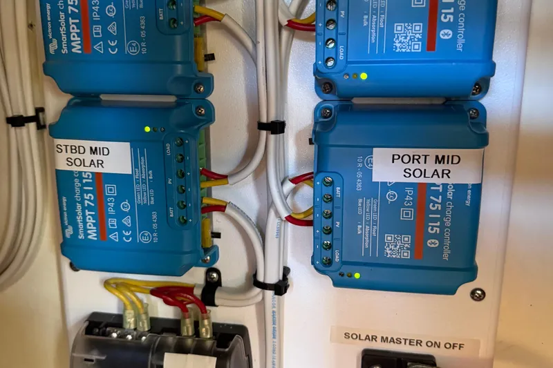 Slide: The Image of Solar charge controllers on a 2012 Leopard 47 PC Owners' Version yacht. - 47