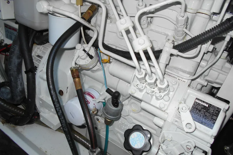 Slide: The Image of Engine components of a 2012 Leopard 47 PC Owners' Version catamaran. - 54