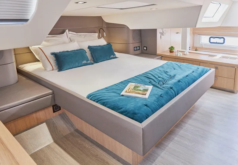 Slide: The Image of Interior of Privilege Signature 510 yacht, modern wooden cabinetry, year 2025. - 48