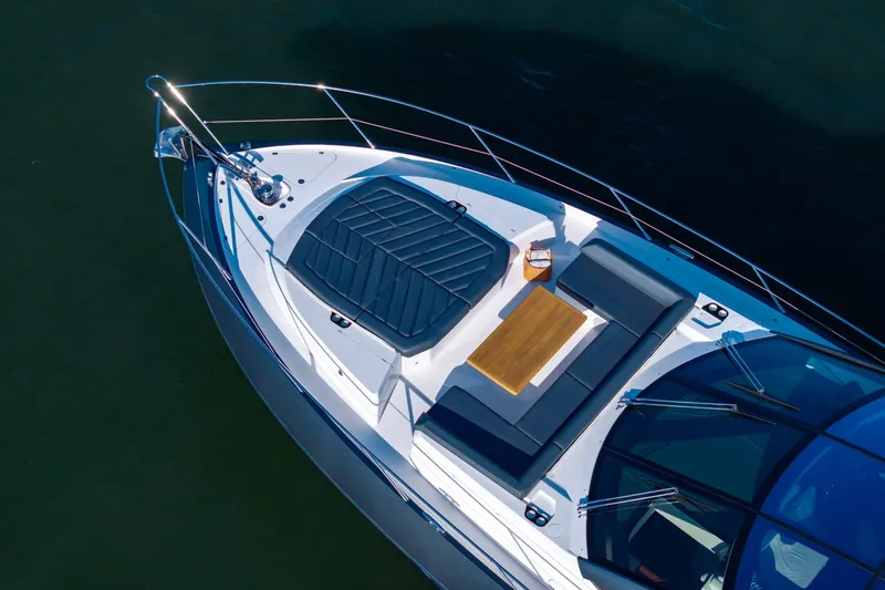 Slide: The Image of Aerial view of 2020 Sunseeker Predator 74 yacht's sleek deck and seating area. - 3