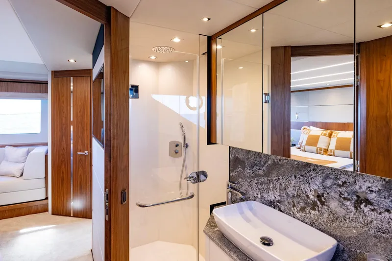 Slide: The Image of Luxurious bathroom interior of 2020 Sunseeker Predator 74 yacht with modern design. - 46