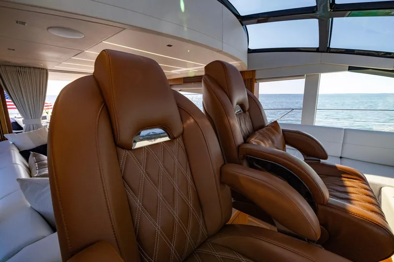 Slide: The Image of Luxurious interior of 2020 Sunseeker Predator 74 yacht with leather seating and ocean view. - 57