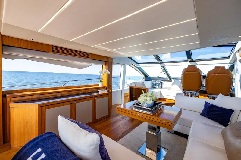 Slide: The Image of Luxurious interior of 2020 Sunseeker Predator 74 yacht with ocean view. - 64
