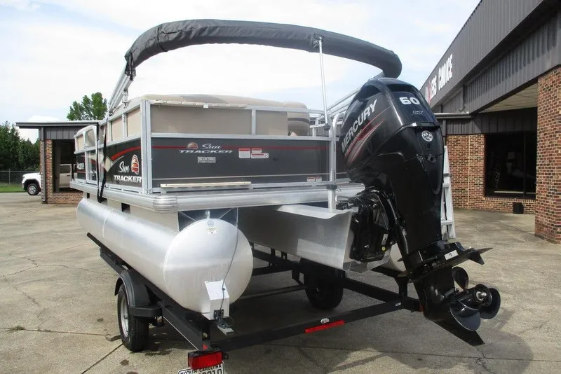 Slide: The Image of 2018 Sun Tracker Party Barge 18 DLX pontoon boat with Mercury 60 engine. - 4