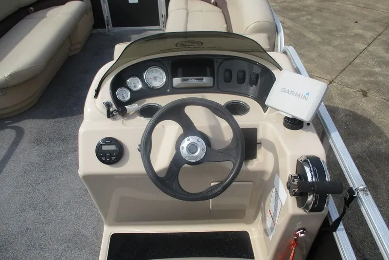 Slide: The Image of 2018 Sun Tracker Party Barge 18 DLX helm with Garmin navigation system. - 6