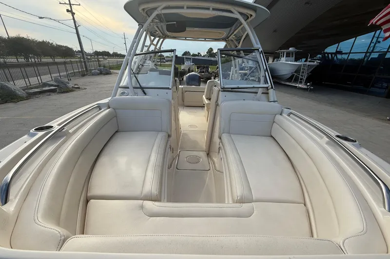 Slide: The Image of 2019 Grady-White Freedom 235 boat interior with spacious seating and modern design. - 11