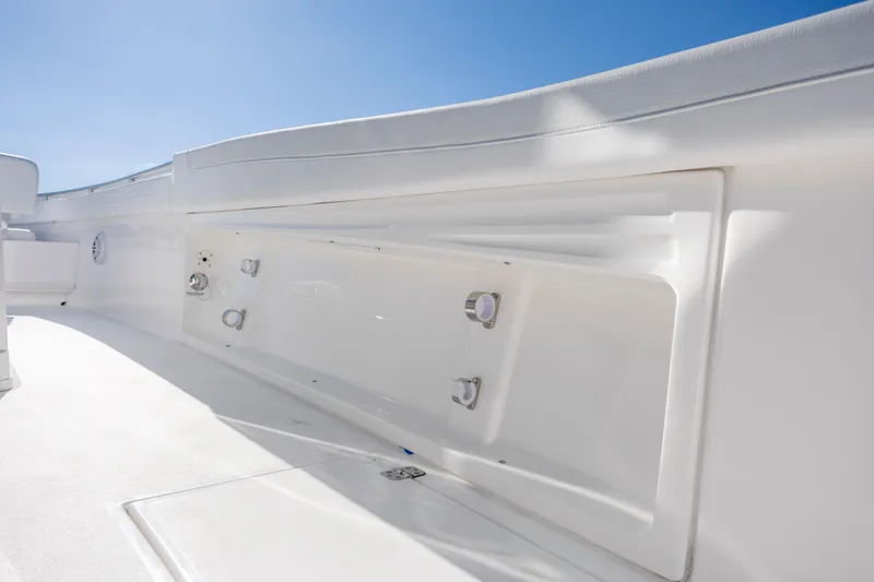 Slide: The Image of 2026 Caymas 291 HB boat interior with sleek white design and modern fittings. - 30