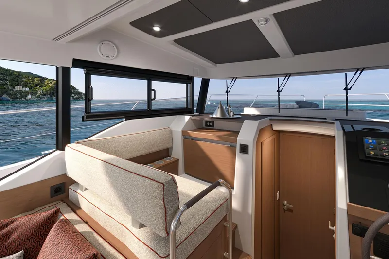 Slide: The Image of Interior of 2026 Beneteau Swift Trawler 37 FLY, featuring modern design and ocean view. - 12