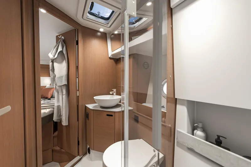 Slide: The Image of Luxurious bathroom interior of 2026 Beneteau Swift Trawler 37 FLY with modern fixtures. - 15