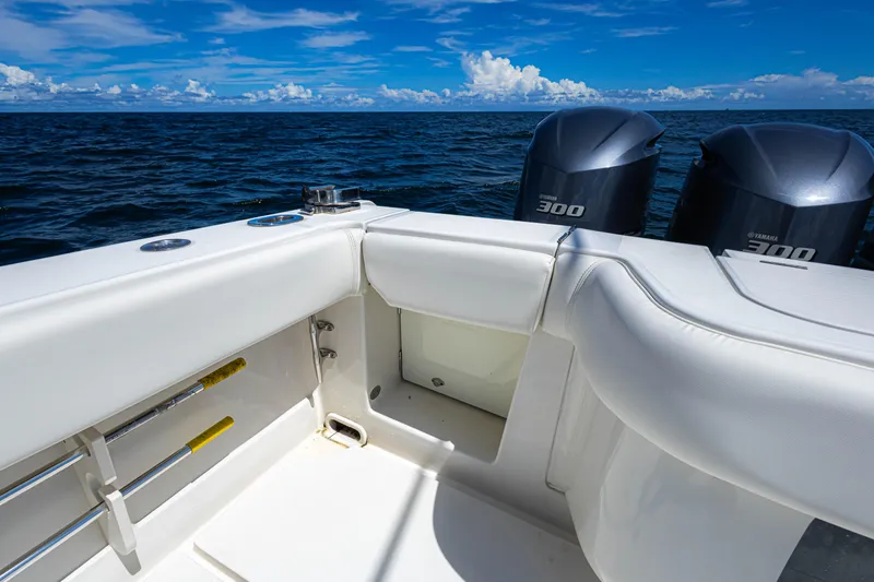 Slide: The Image of 2018 Jupiter 38 FS boat with Yamaha 300 engines on open sea. - 36