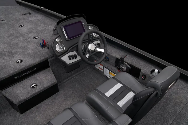 Slide: The Image of Manufacturer Provided Image: 2025 Ranger RT188P boat interior with logo on carpeted surface. - 39