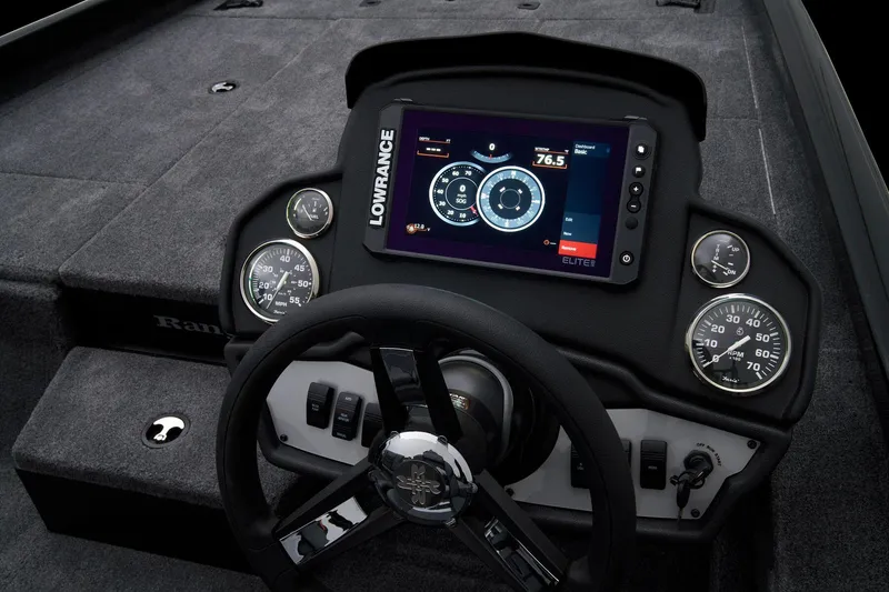 Slide: The Image of Manufacturer Provided Image: 2025 Ranger RT188P boat interior with illuminated dashboard and seating. - 42