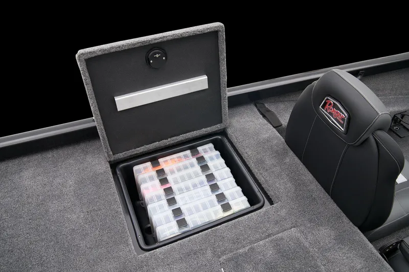 Slide: The Image of Manufacturer Provided Image: 2025 Ranger RT188P boat interior with gray seating and modern dashboard. - 58
