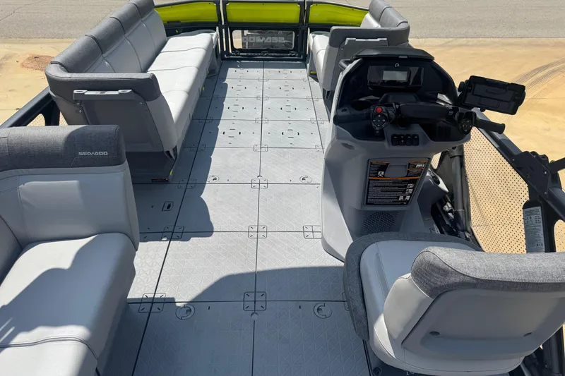 Slide: The Image of 2024 Sea-Doo Switch Cruise 21 interior with spacious seating and modern controls. - 3