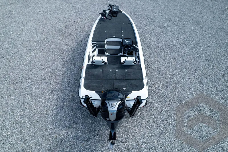Slide: The Image of 2026 Skeeter ZXE21 fishing boat, aerial view, showcasing sleek design and spacious deck. - 79