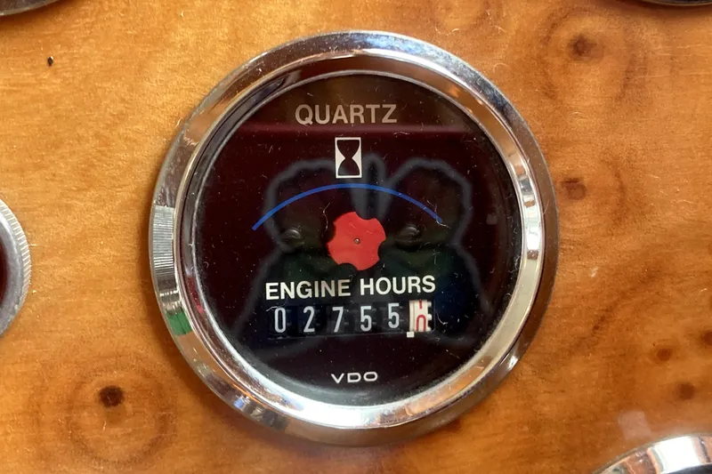 Slide: The Image of Engine hour meter on 1989 Ocean Alexander 420 Cockpit Motor Yacht, showing 2755 hours. - 16