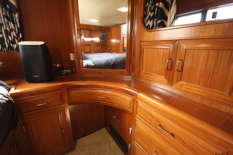Slide: The Image of Luxurious wood interior of 1989 Ocean Alexander 420 Cockpit Motor Yacht cabin. - 36