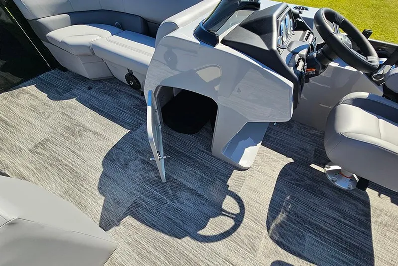 Slide: The Image of 2026 Bentley Pontoons Legacy 223 interior with modern helm and seating. - 20