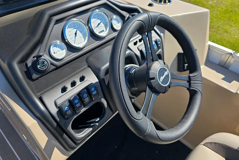 Slide: The Image of 2026 Bentley Pontoons 243 Legacy Swingback capacity and fuel warning label. - 19