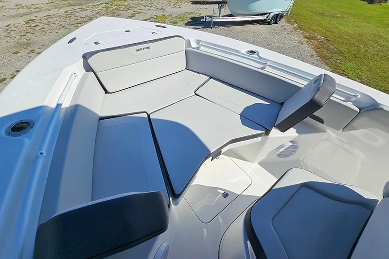 Slide: The Image of 2026 Sea Pro 245 Sandbar boat interior with spacious seating and modern design. - 23