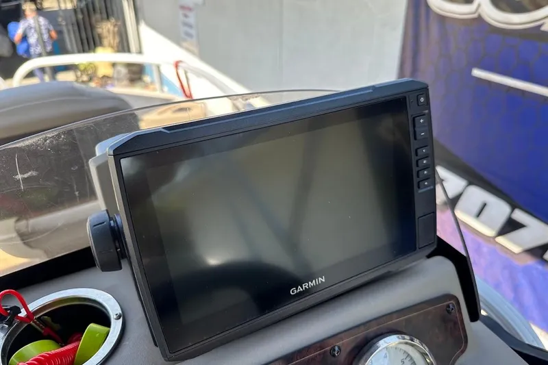 Slide: The Image of Garmin display on 2022 Sun Tracker Bass Buggy 18 DLX boat dashboard. - 18