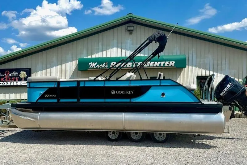 The Image of 2026 Godfrey Xperience EX2086SFLX pontoon boat displayed at Mack's Sports Center. - 1