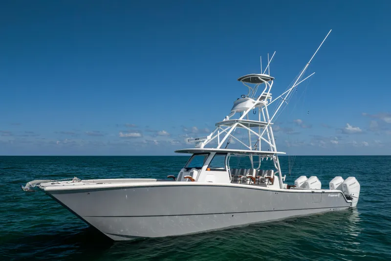 The Image of 2024 Freeman 43 boat on open sea under clear blue sky. - 0