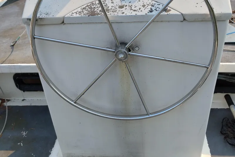 Slide: The Image of Stainless steel helm of 1983 Custom Entienne Francois 50 Pilothouse yacht. - 6