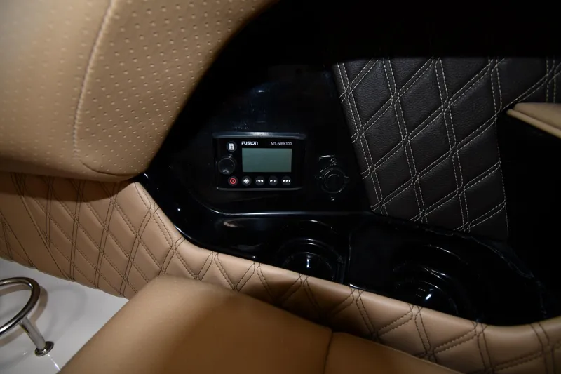 Slide: The Image of Luxurious interior of 2020 Sea Ray SLX 400 Outboard with Fusion MS-NRX300 audio system. - 37