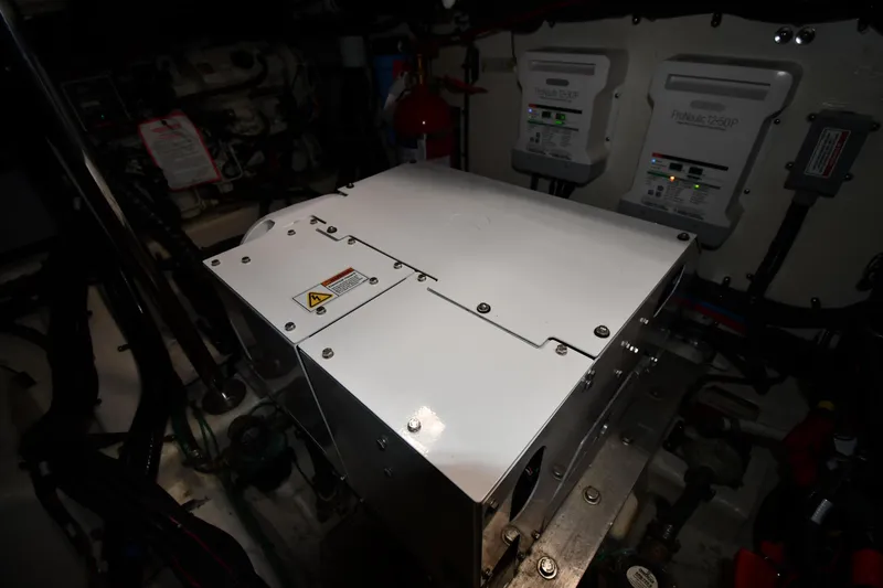 Slide: The Image of Engine room of 2020 Sea Ray SLX 400 Outboard with electrical components. - 45