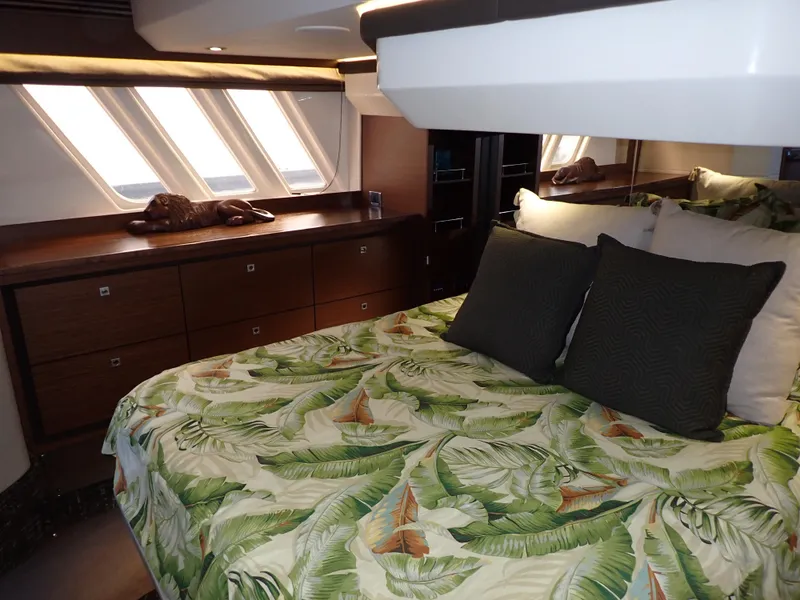 Slide: The Image of Luxurious cabin interior of 2015 Sea Ray 510 Fly yacht with tropical bedding. - 47