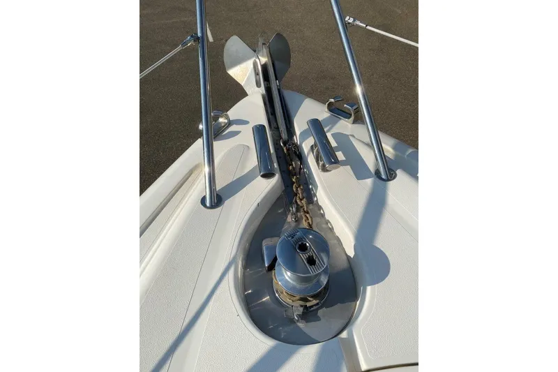 Slide: The Image of Bow of 1998 Sunseeker Predator 58 yacht with anchor and winch system. - 28