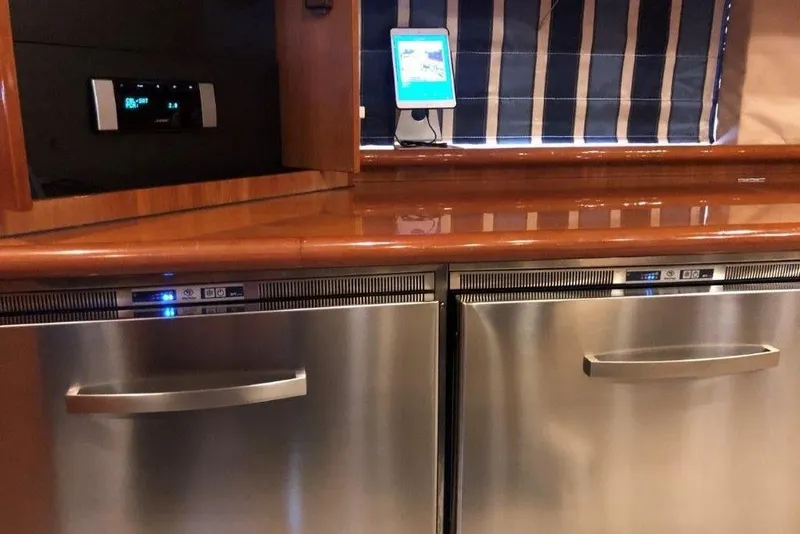 Slide: The Image of Luxury yacht interior with stainless steel appliances, Sunseeker Predator 58, 1998 model. - 57