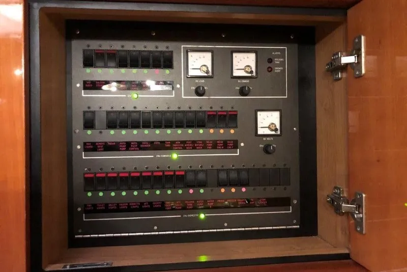Slide: The Image of Electrical control panel inside a 1998 Sunseeker Predator 58 yacht. - 61