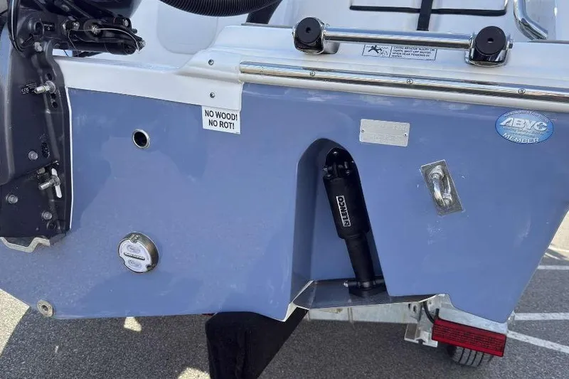 Slide: The Image of 2026 Sea Fox 248 Commander boat transom with "No Wood! No Rot!" sticker. - 6