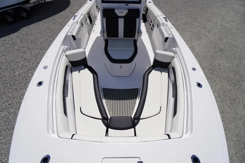 Slide: The Image of 2025 Tidewater 272 LXF boat interior with sleek seating and modern design. - 66