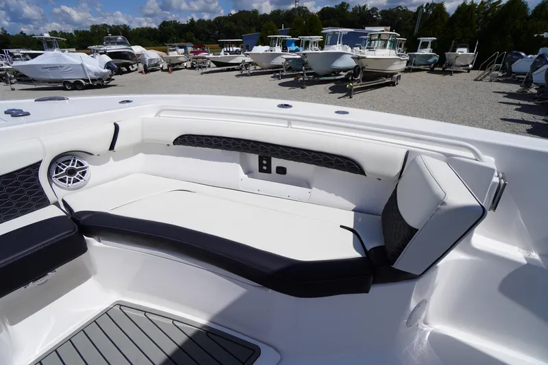Slide: The Image of 2025 Tidewater 272 LXF boat interior with sleek seating and modern design. - 67