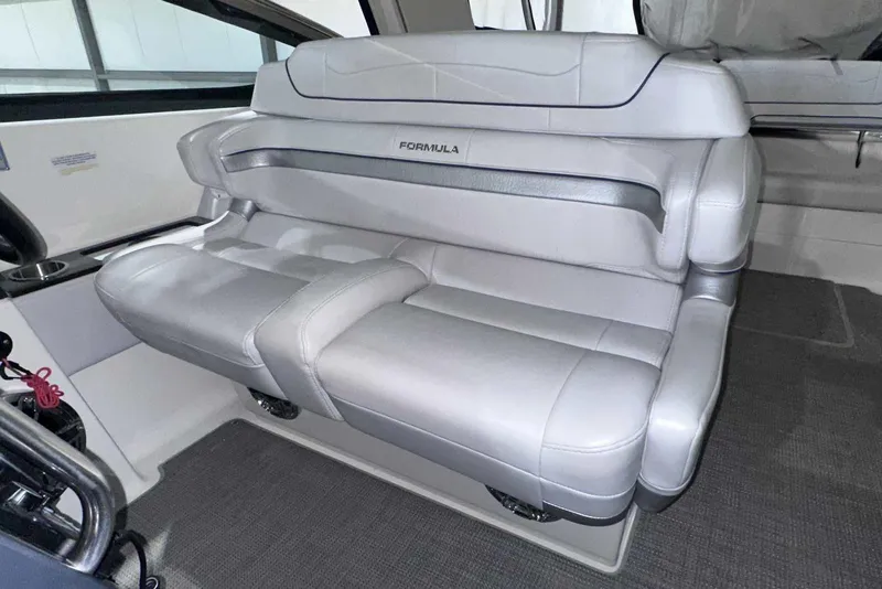 Slide: The Image of 2022 Formula 350 Sun Sport interior seating, featuring luxurious gray upholstery. - 21
